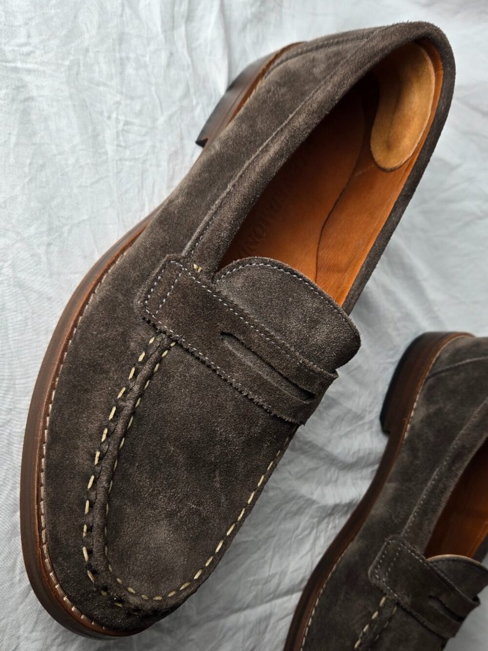 Allen Edmonds Suede Penny Loafers Taupe Gray Brown Men's 9.5 D - Picture 4 of 9